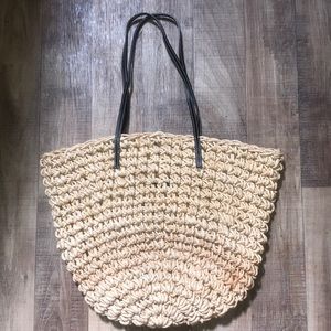 J. Crew straw bag with black handles